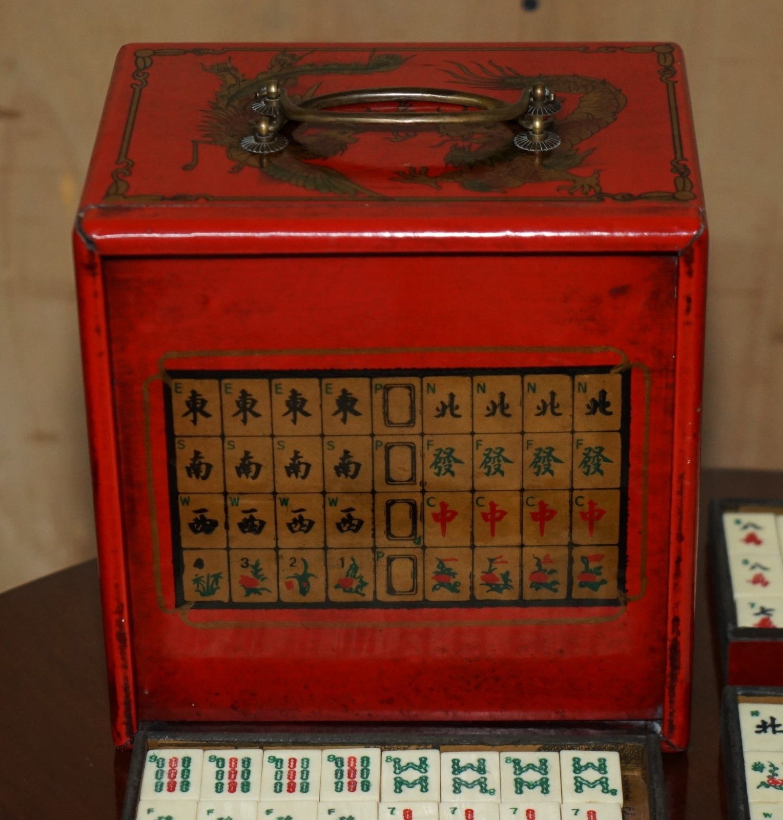 Antique Mahjong Suite Circa 1940's Chinese Chinoiserie Dragon Design Must See photo Home Decor