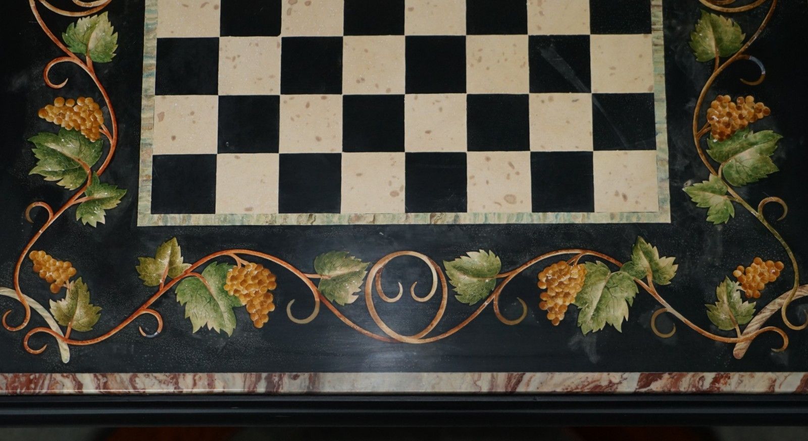 Antique Extra Large Pietra Dura Marble Inlaid Chessboard Table Later Cherry Base photo vintage