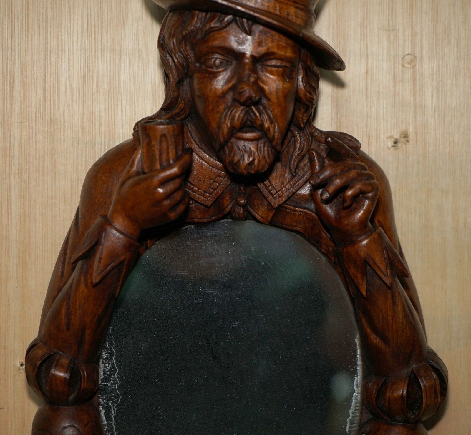 photo furniture Fine Antique Original Black Forest Folk Art Wall Mirror Of Chap With Bee On Nose