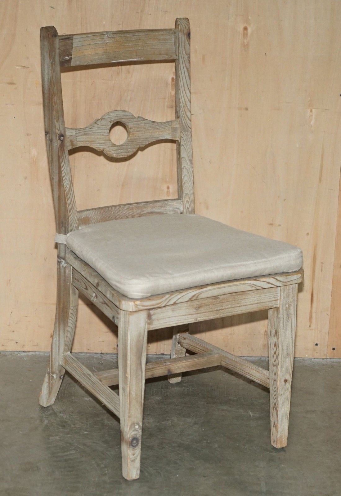 Fine Pair Of Swedish Style Loaf Reclaimed Pine Side Chairs With Cushioned Seats photo furniture