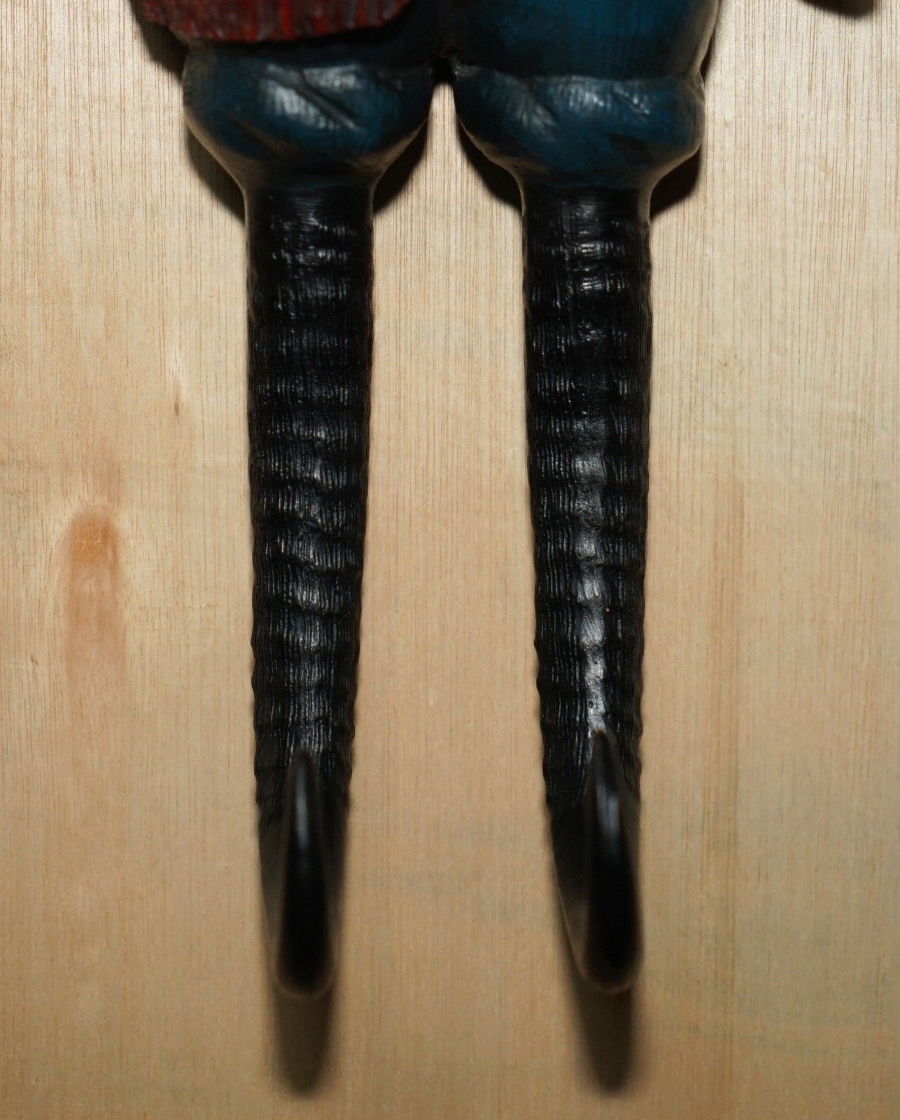 photo furniture Stunning Vintage Painted Black Forest Hand Carved Rabbit Whip Hook Glass Eyes
