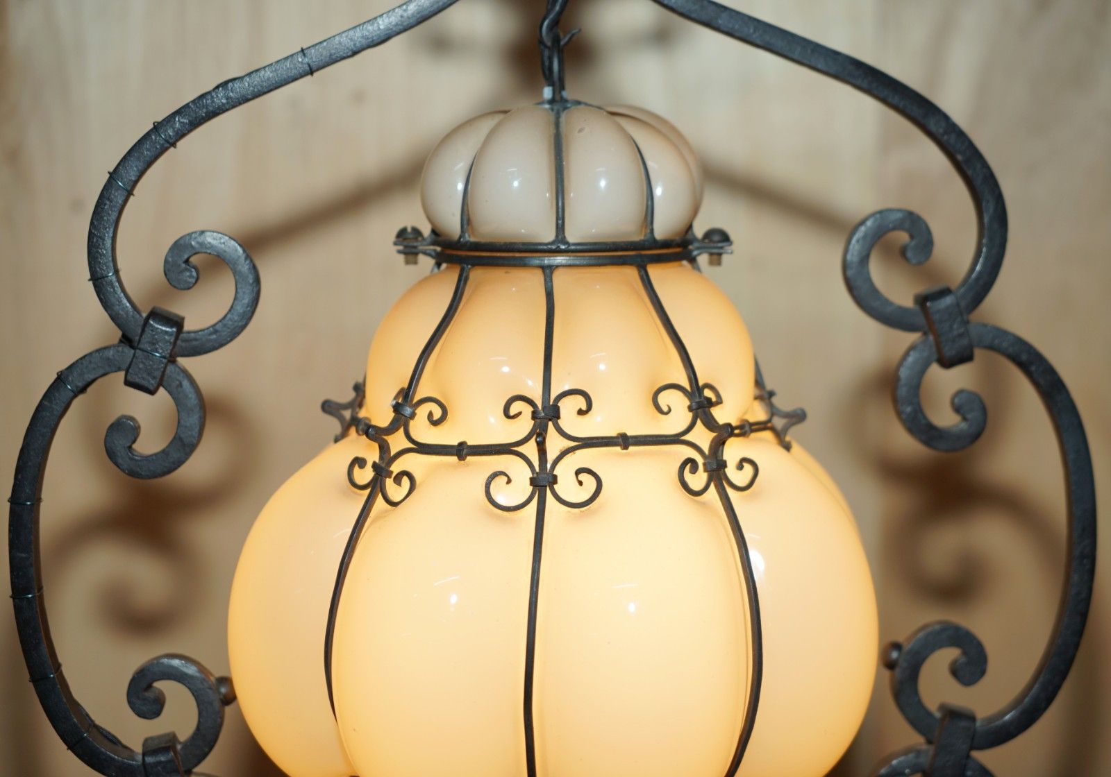 Antique Circa 1930's Italian Murano Glass & Iron Seguso Caged Pendant Floor Lamp photo vintage