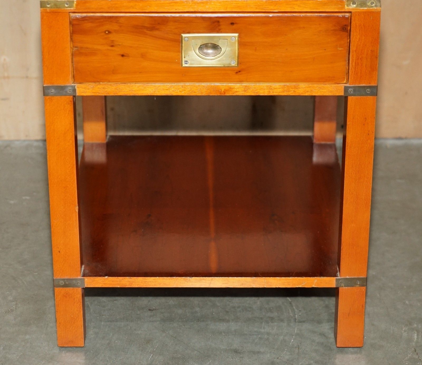 Fully Restored Military Campaign Style Yew Wood Single Drawer Side End Table photo 1250.0
