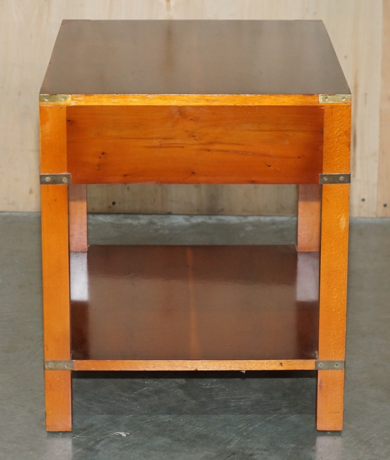 Furniture Fully Restored Military Campaign Style Yew Wood Single Drawer Side End Table photo