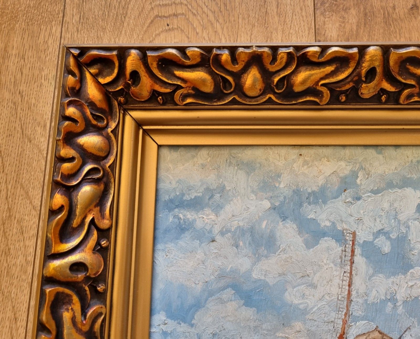 150.0 Vintage Oil Painting French Post Impressionist Style Ornate Frame Country Scene photo