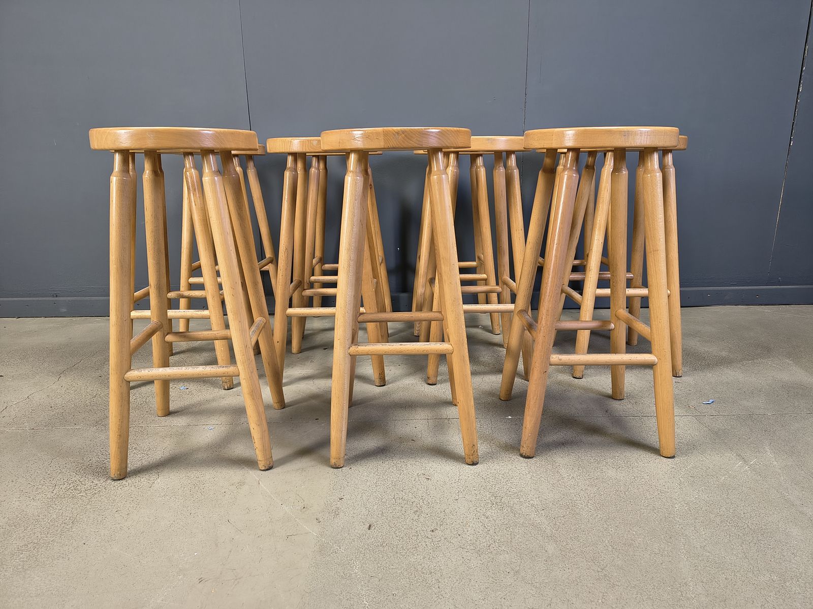 Alpine Style Chalet Stools In Wood, Set Of 11   1970s photo vintage