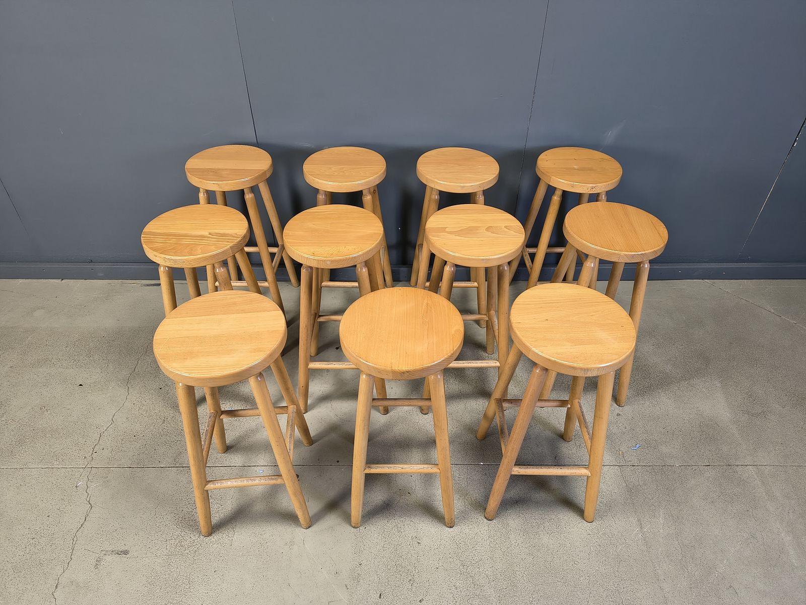 1150.0 Alpine Style Chalet Stools In Wood, Set Of 11   1970s photo