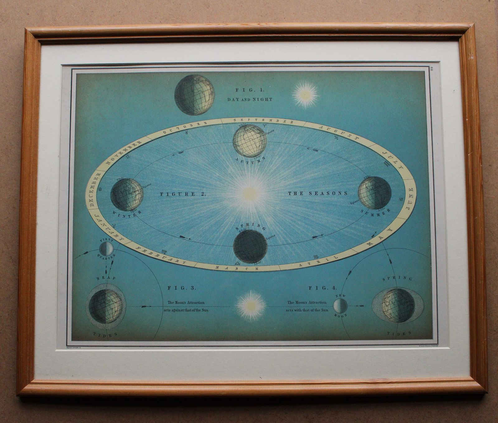 19th Century Astronomy ~ The Day~Night Cycle, Seasons & Tides By W. & A.K. Johnston , C1887