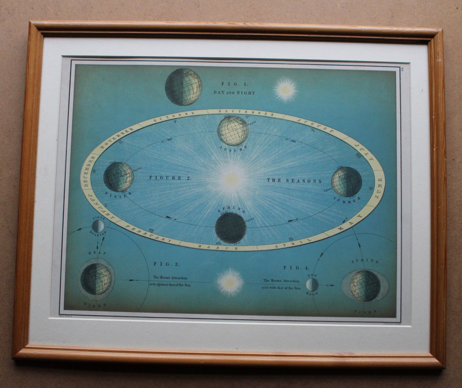 19th Century Astronomy ~ The Day~Night Cycle, Seasons & Tides By W. & A.K. Johnston , C1887 photo furniture