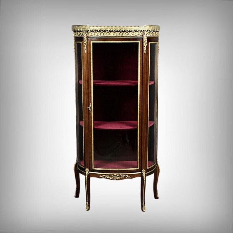 Small Mahogany Display Cabinet, Louis XV Louis XVI Transitional Style – Early 20th Century