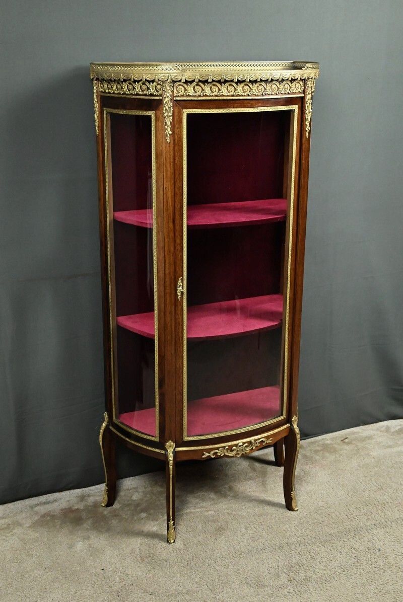 Small Mahogany Display Cabinet, Louis XV Louis XVI Transitional Style – Early 20th Century photo for sale