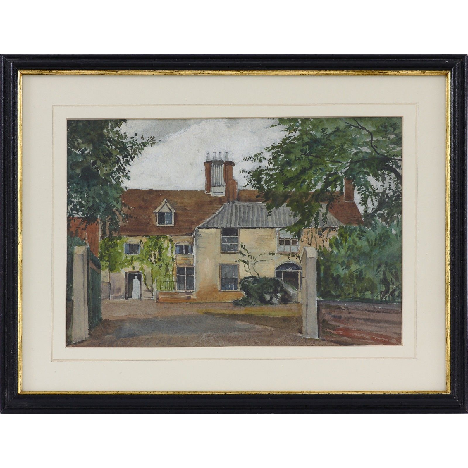 Watercolour By Catherine Maude Nichols. Subject Is Alpington Hall Central View.