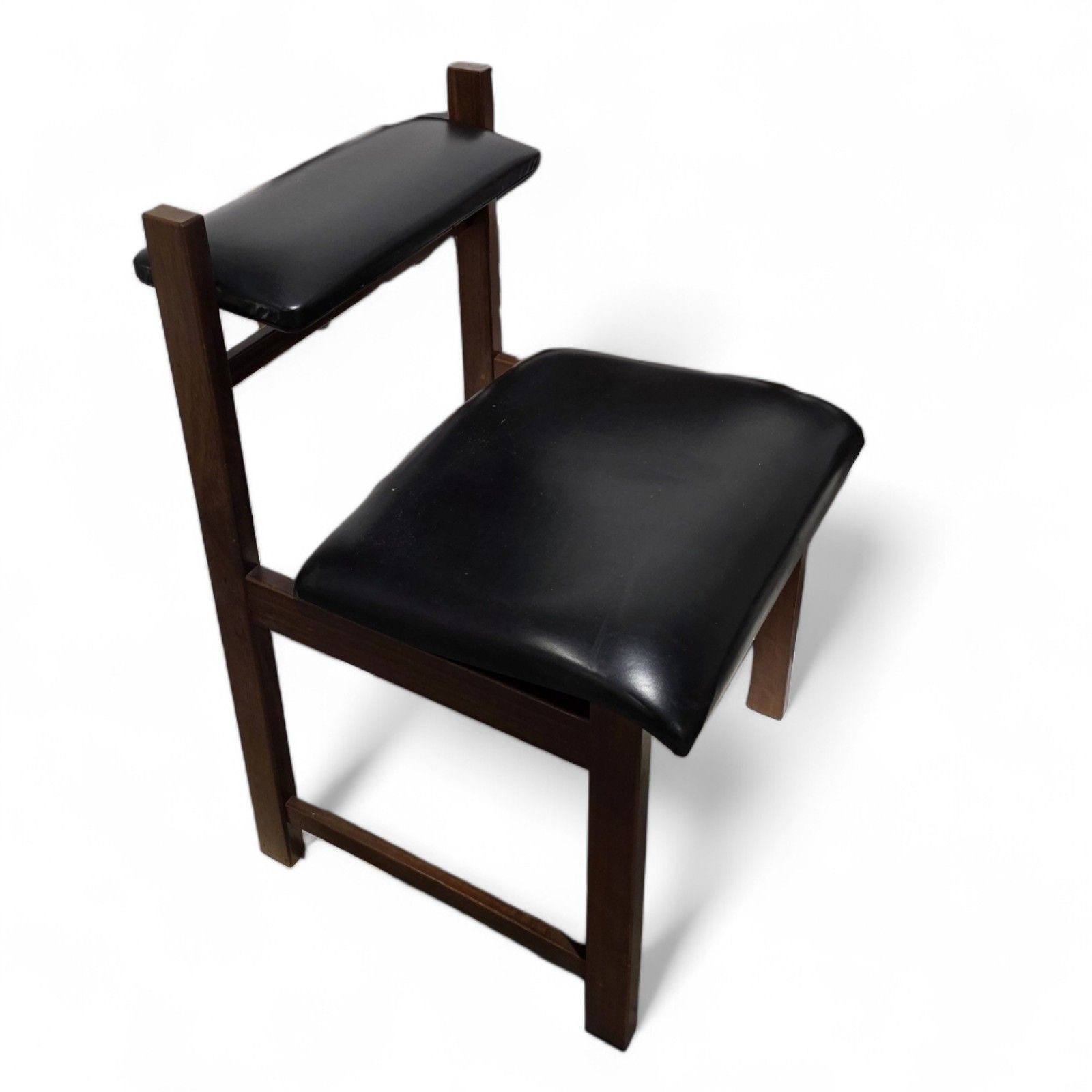 Set Of 4 Mid Century Teak Dining Chairs Pivoting Tilt Back Black Vinyl Mcm photo furniture