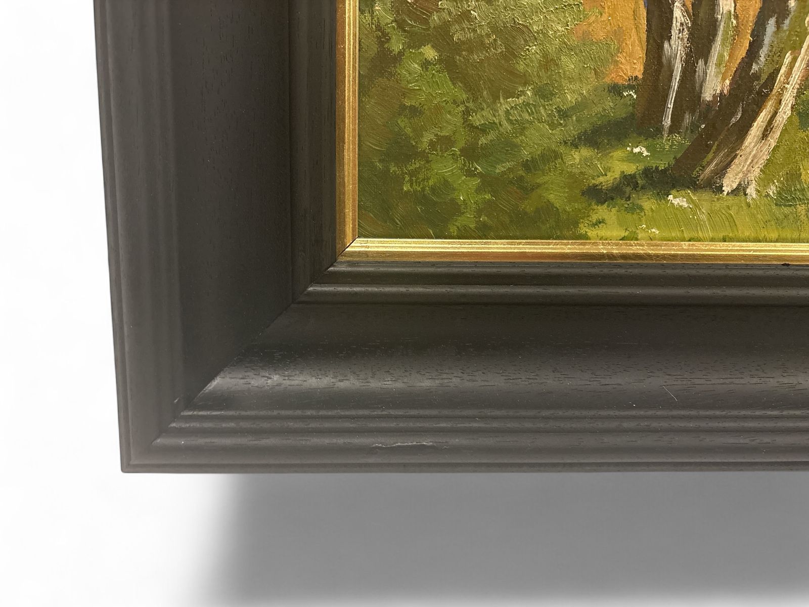Large Oil On Canvas Of A Farm Landscape In Ebonised Frame 1950s photo furniture