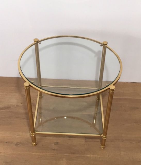 Pair Of Round Brass 2 Tiers Side Tables. Circa 1970 photo 1740.0