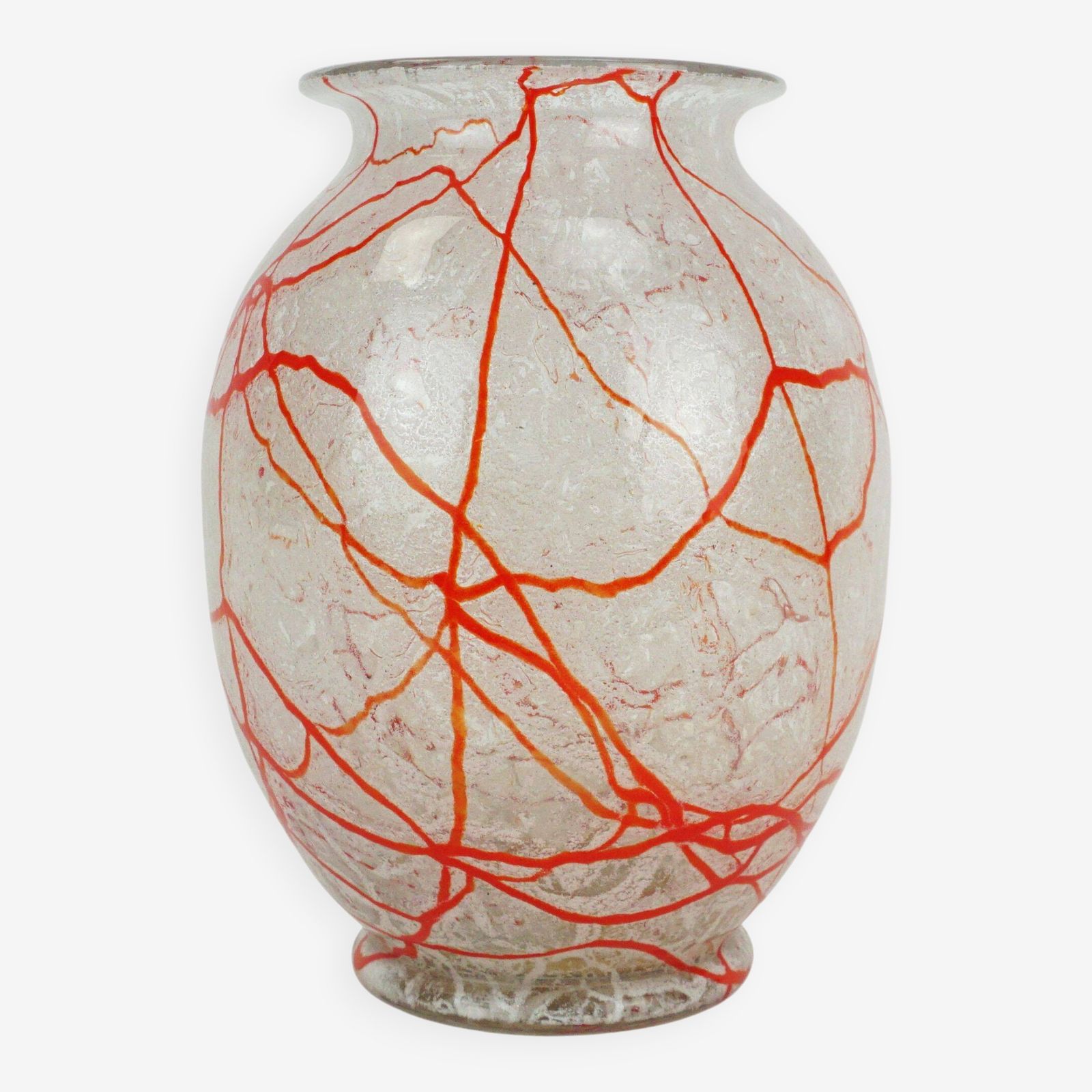 Loetz Klostermühle Art Deco Glass Vase 1930s Orange White And Clear Glass