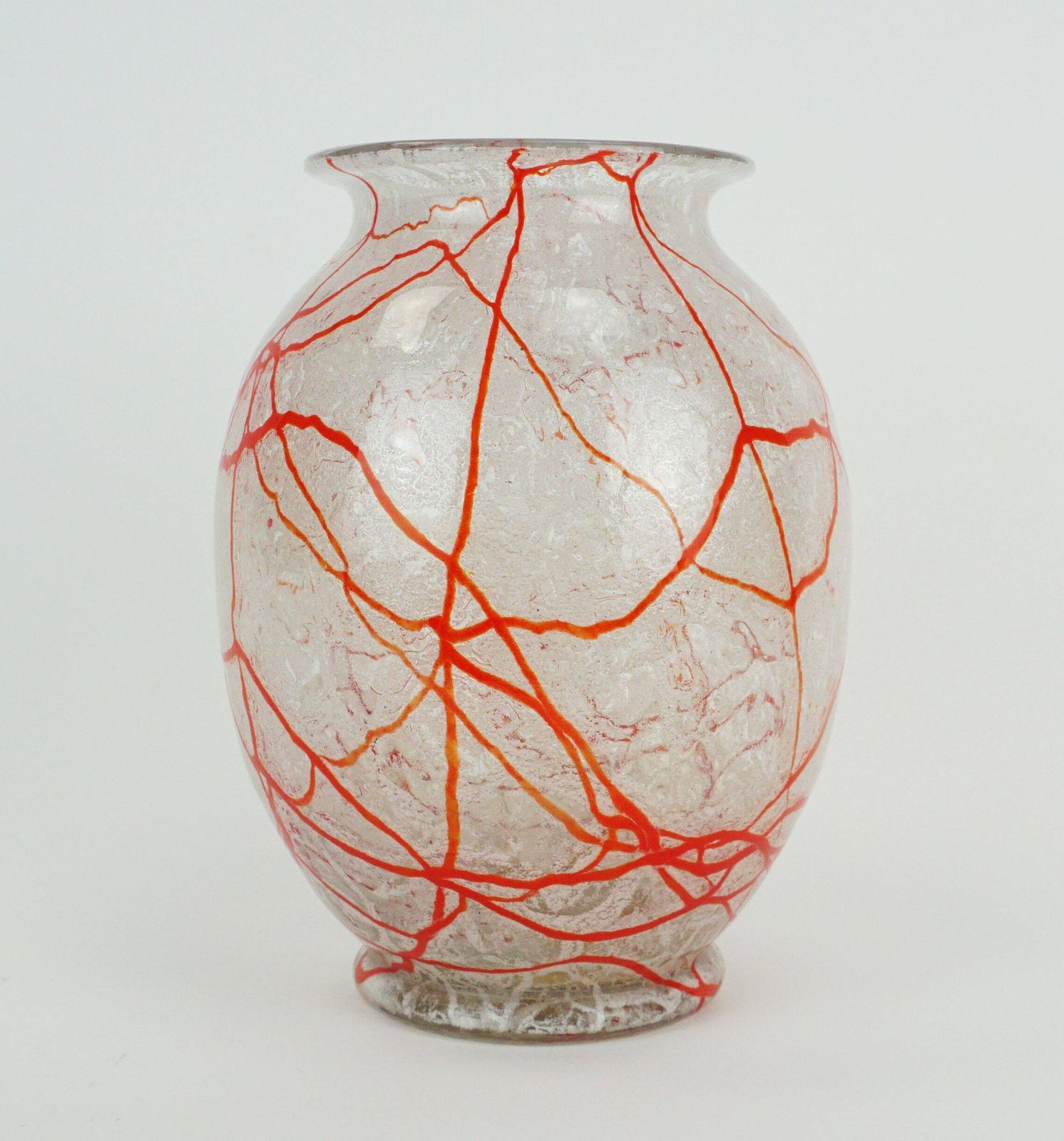 photo for sale Loetz Klostermühle Art Deco Glass Vase 1930s Orange White And Clear Glass
