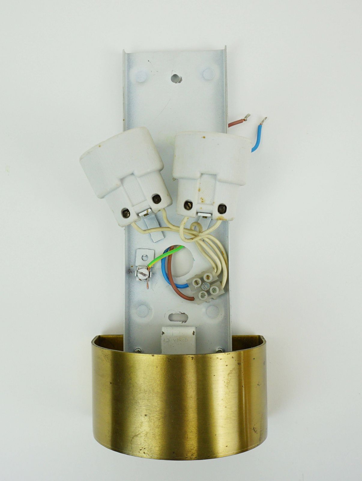 photo for sale No. 1 Of 2 Mid Century Modern Sconce Wall Lamp Lustrous Glass Shell Brass