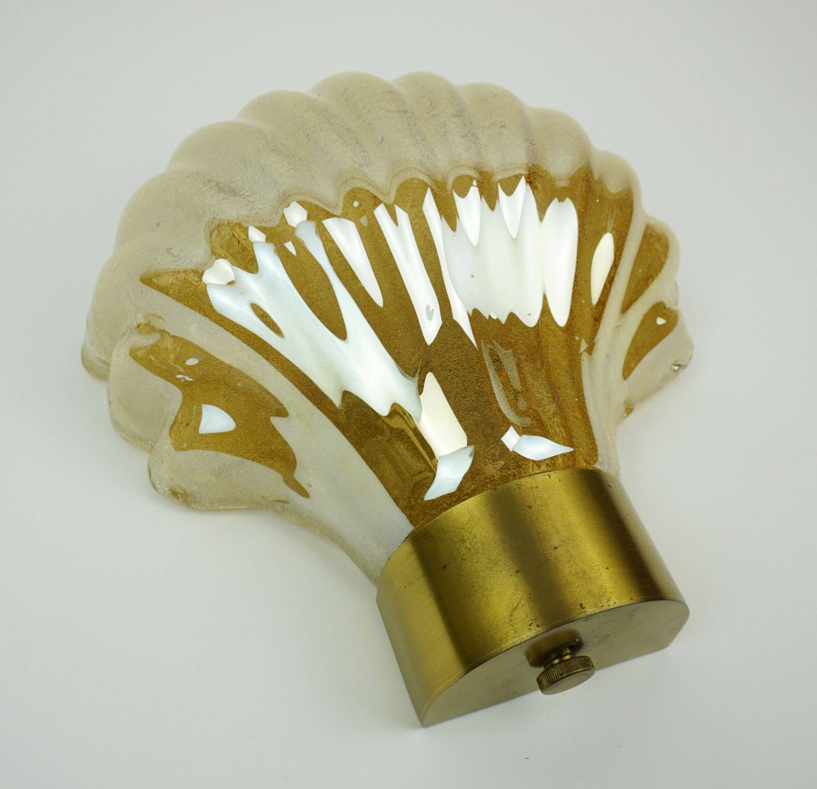 photo vintage No. 1 Of 2 Mid Century Modern Sconce Wall Lamp Lustrous Glass Shell Brass