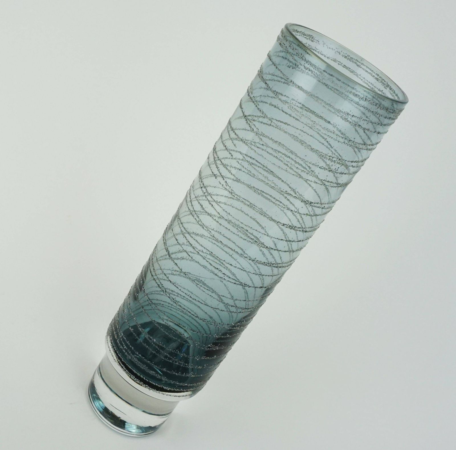 Mid Century Modern Glass Vase With Thread Decoration 1960s 70s photo for sale