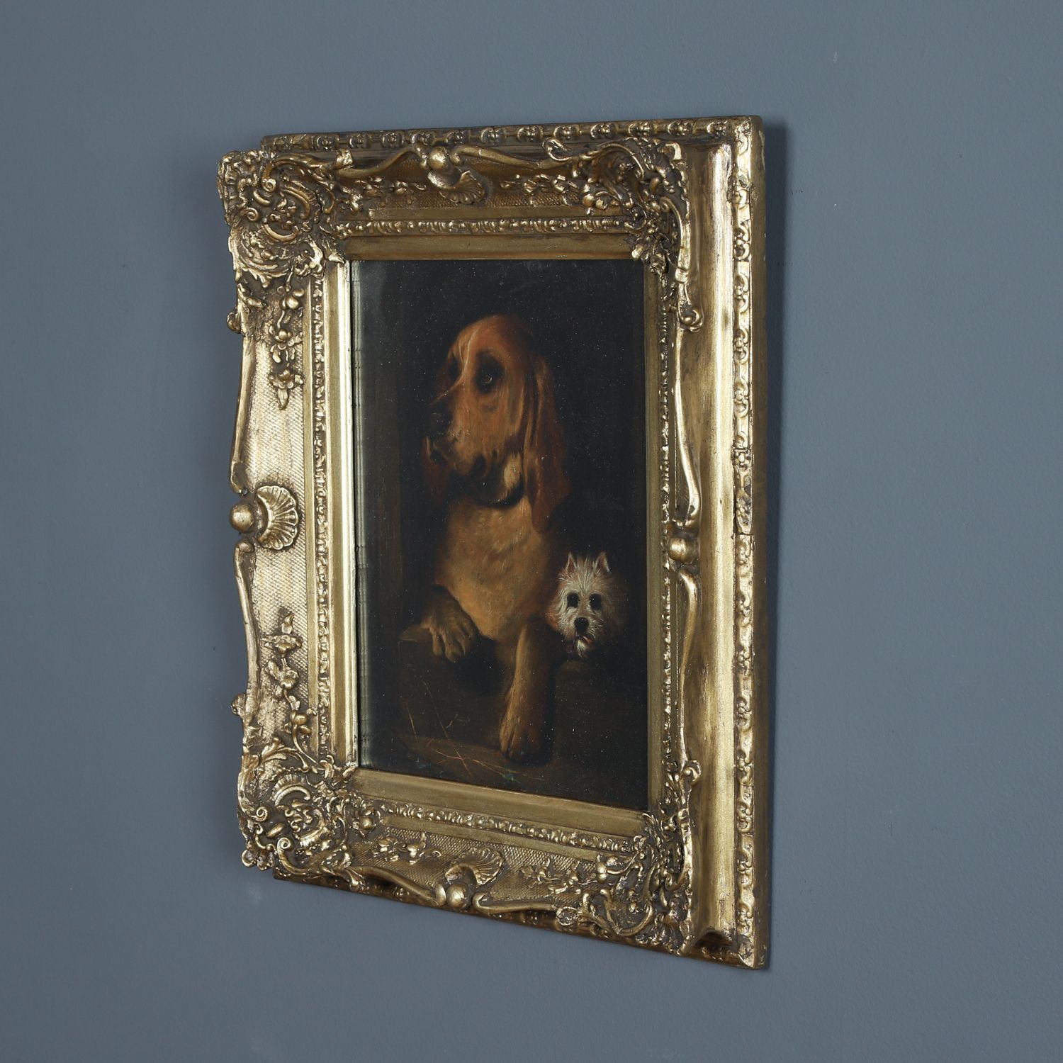 English Victorian Copy Of An Oil Painting Picture Of Dignity And Impudence Hound Dog By Sir Edwin Landseer (Circa 1860) photo 1195.0
