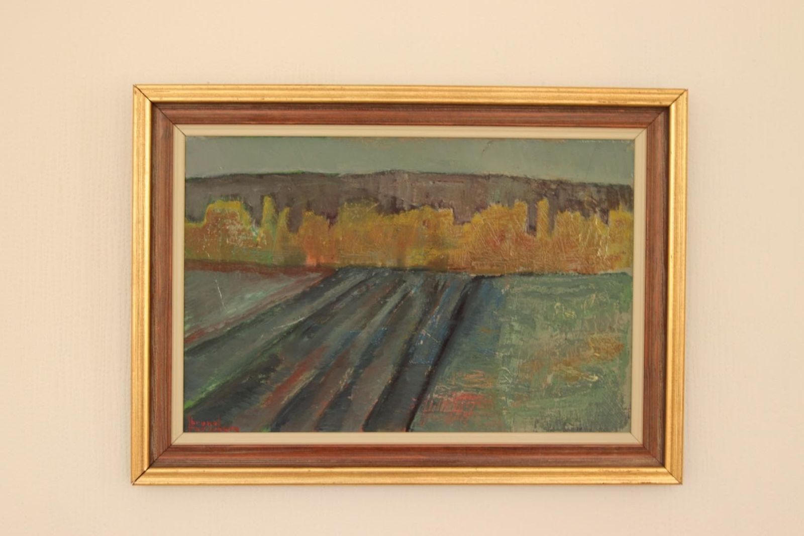 375.0 Original Swedish Oil On Canvas – “Field At Dusk” By Bruno Forssberg, Billingsfors Dalsland – Vintage & Framed – 49 × 36 Cm (19.3" × 14.2") photo