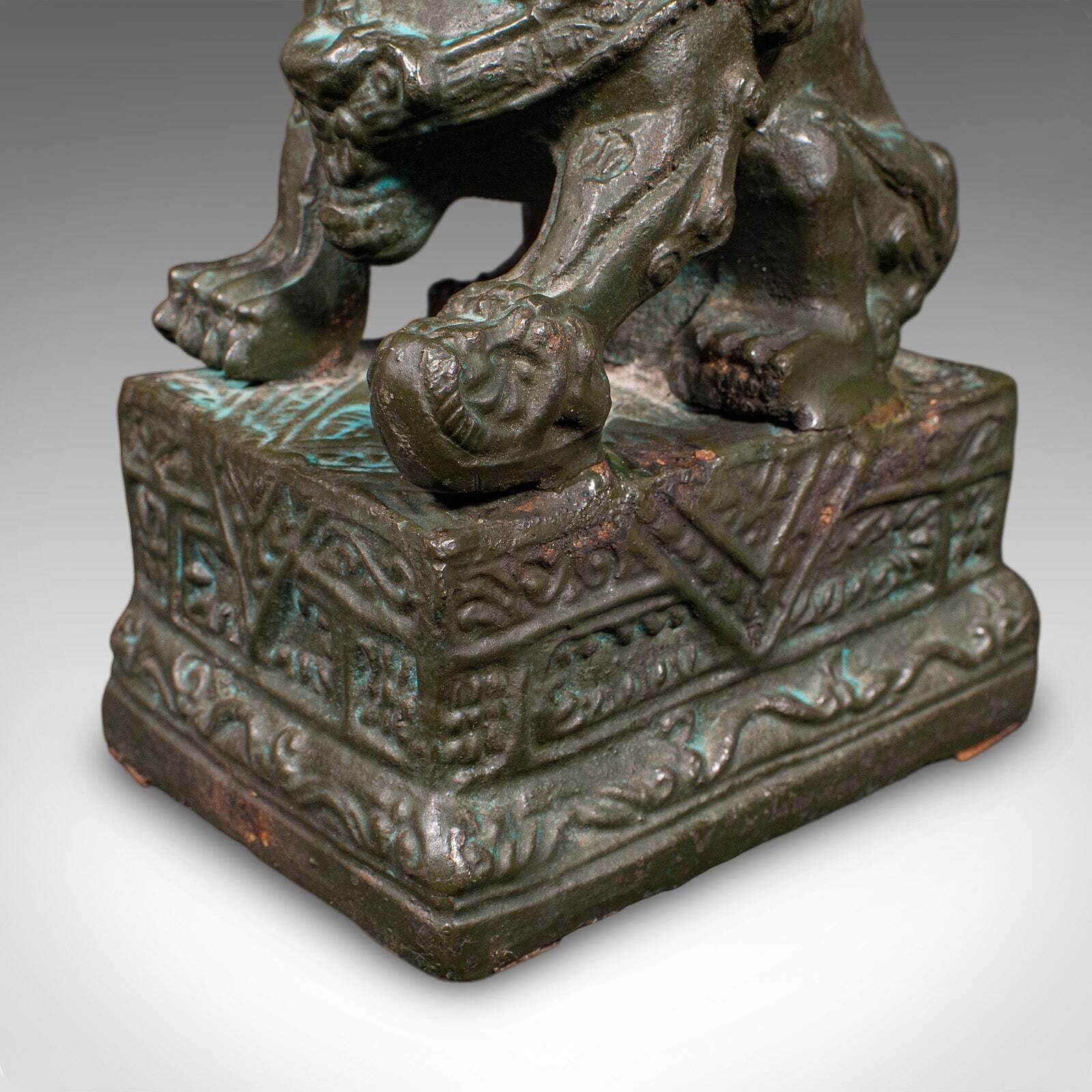 Pair Of Vintage Dog Of Fo Bookends, Oriental, Bronze, Book Rest, Art Deco, 1930 photo vintage