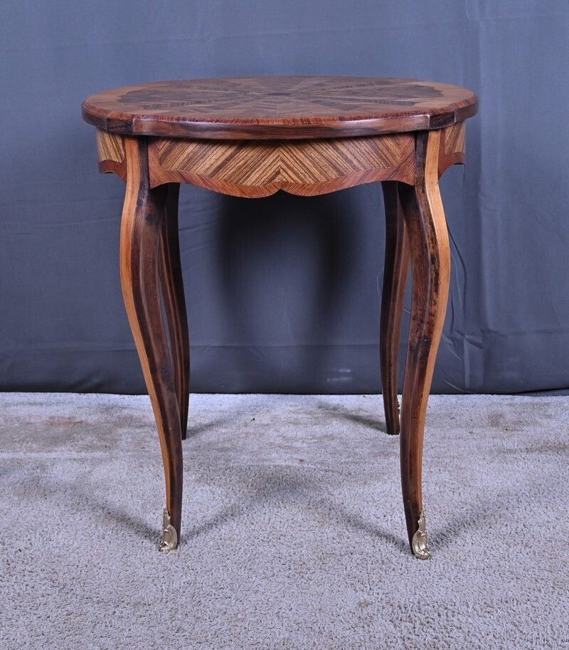Furniture Marquetry Side Table, Louis XV Style – First Half Of The 20th Century photo