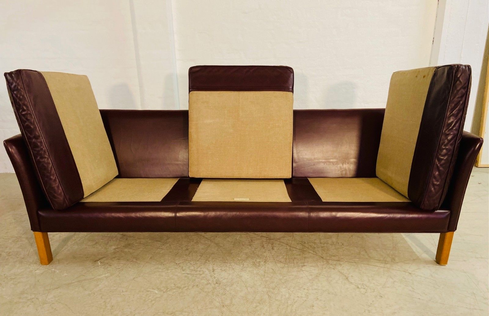photo buy Mid Century Modern Arne Norell Swedish Burgundy Leather Sofa – 1960s