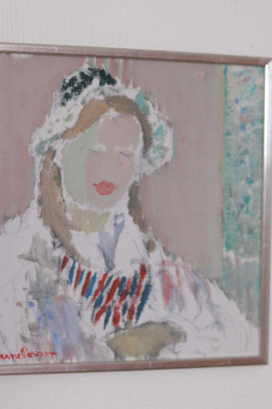 Original Swedish Oil On Panel – “Portrait Of Woman” By Rune Persson – Vintage &  Framed  31 × 30 Cm (12.2" × 11.8") photo buy