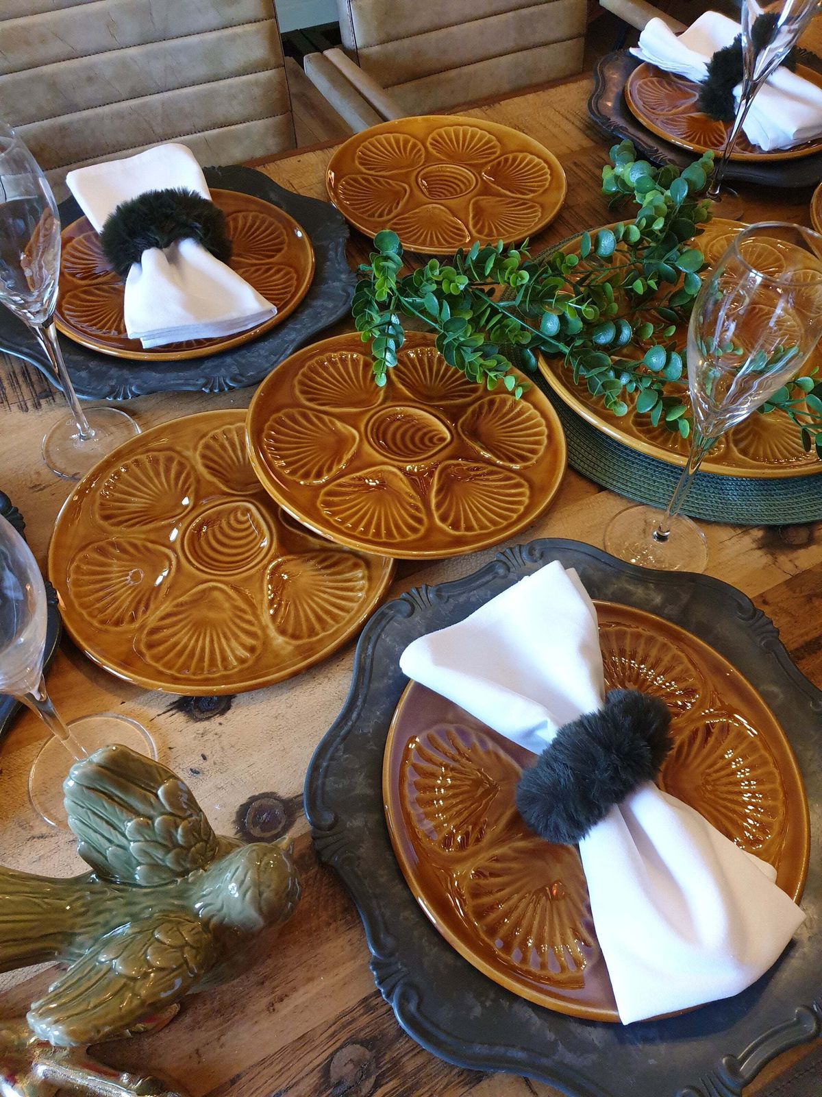 Vintage keramische oesterplaten, schaal voor zeevruchten, Thanksgiving Table photo Woonaccessoires