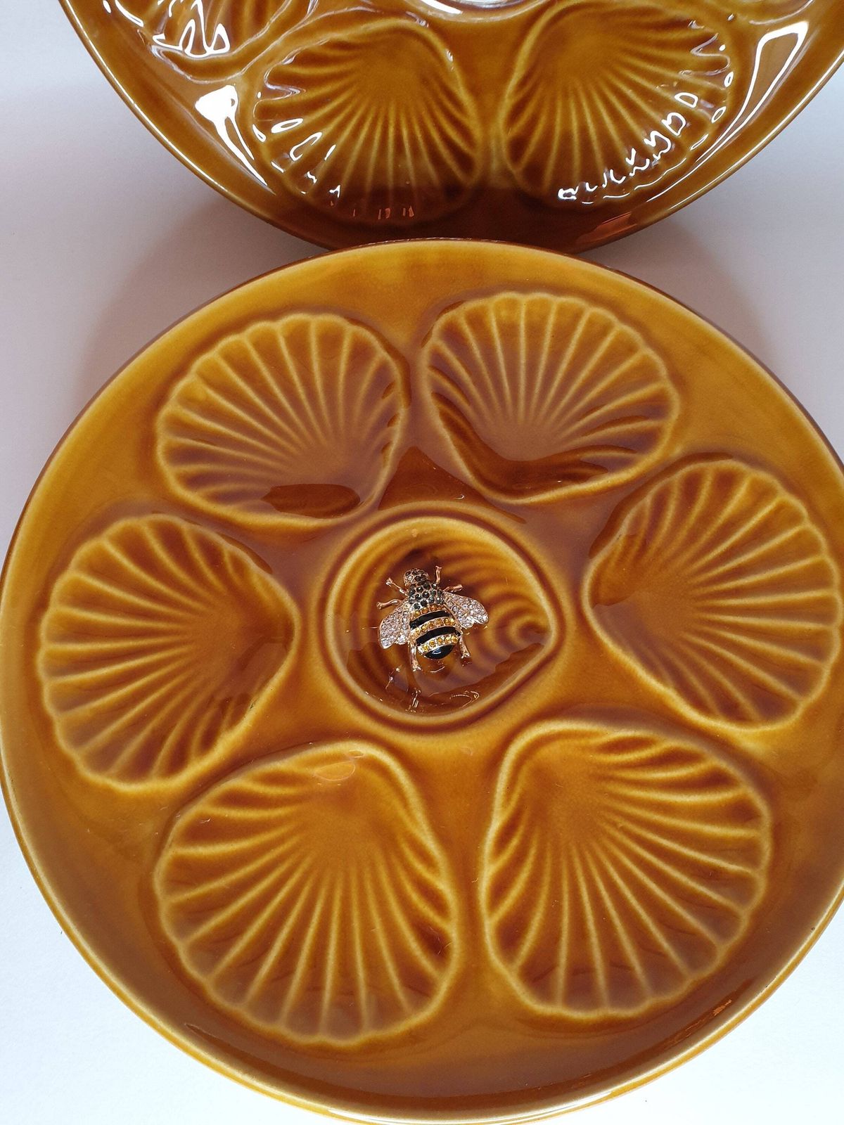 Vintage keramische oesterplaten, schaal voor zeevruchten, Thanksgiving Table photo for sale