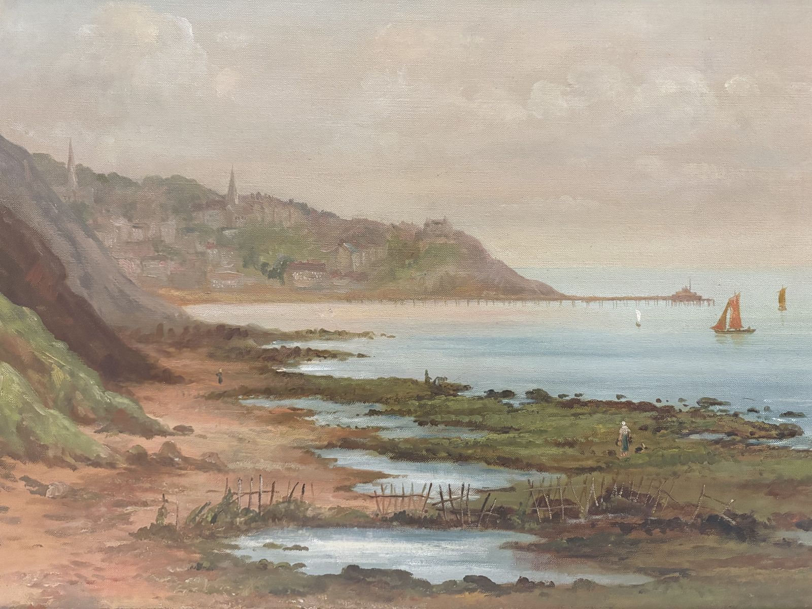 Oil On Canvas Landscape Of The Coast Of Scarborough Late 19th Century photo Art