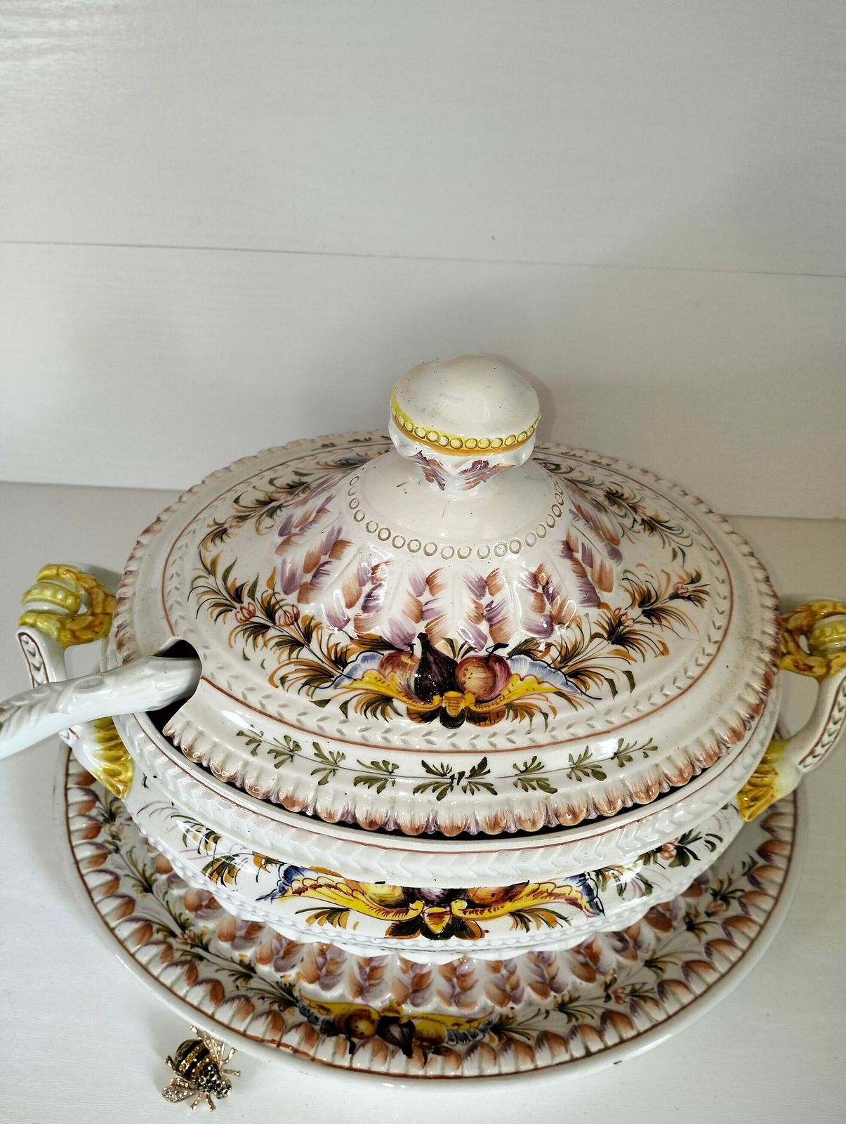 Vintage Italian Porcelain Tureen – Antique Soupiere With Ladle photo furniture
