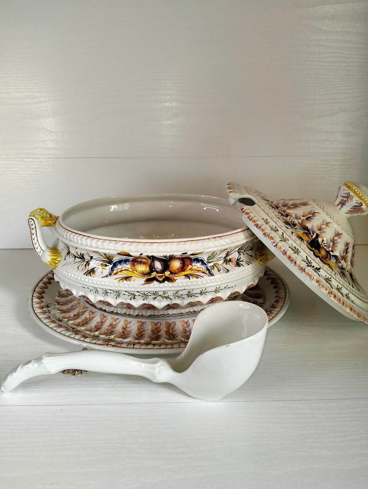 Vintage Italian Porcelain Tureen – Antique Soupiere With Ladle photo vinterior