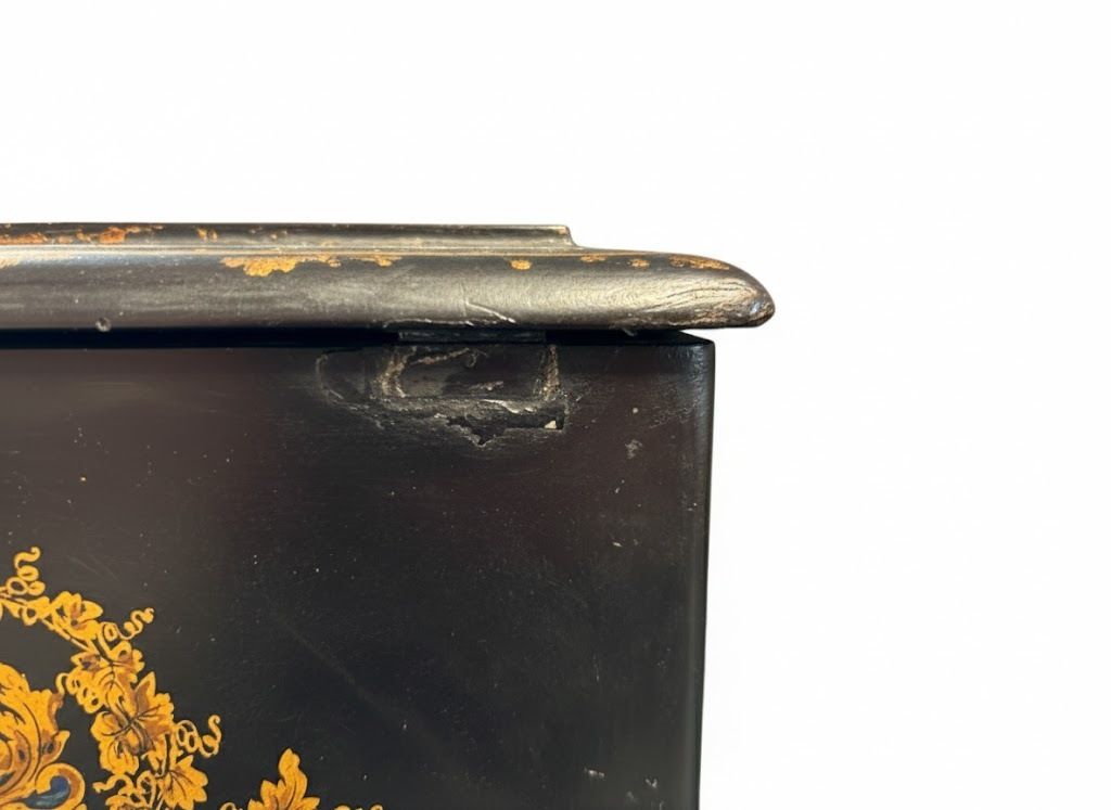 Home Decor Ebonized 19th Century Sewing Box, With Original Accessories, And  Hand Painted With Bouquets Of Flowers. photo