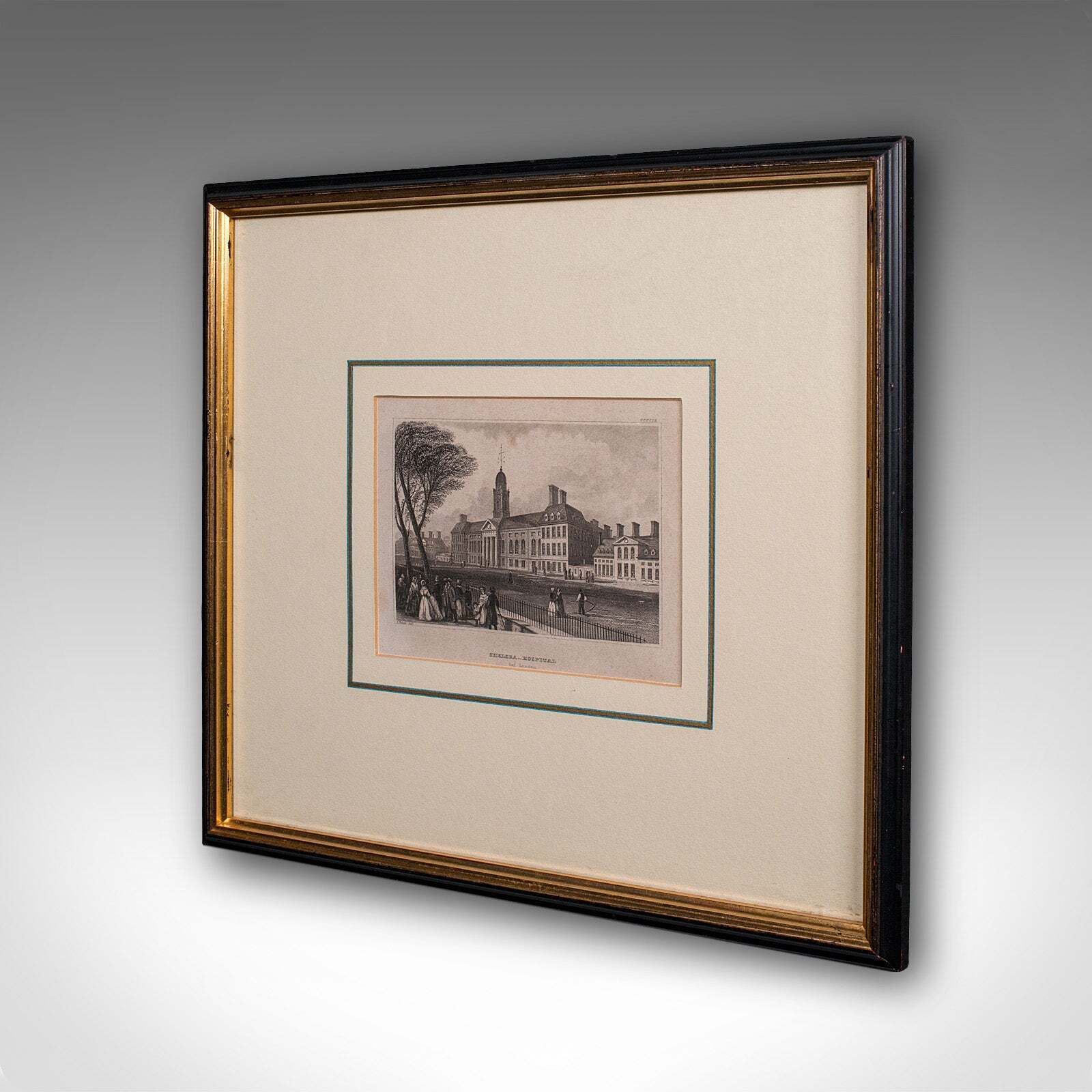 Antique Chelsea Hospital Picture, Framed Engraving, Art, Medical Interest, 1900 photo for sale