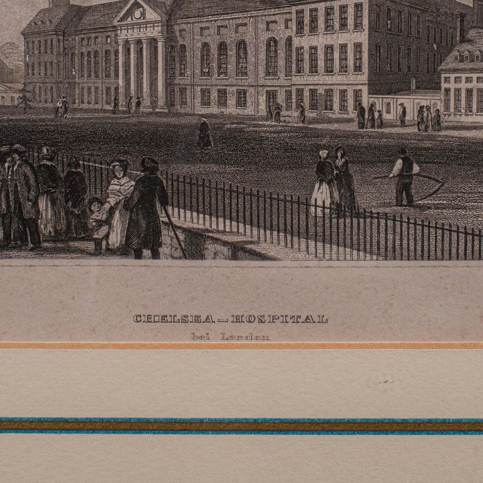 Antique Chelsea Hospital Picture, Framed Engraving, Art, Medical Interest, 1900 photo buy
