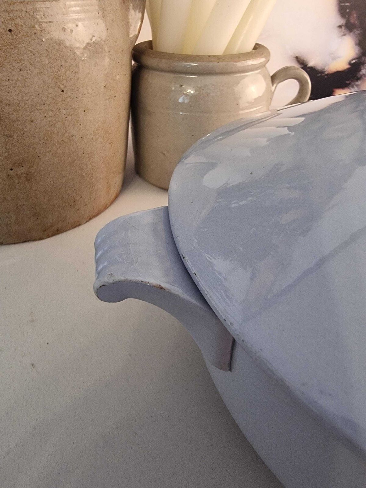 photo for sale Antique Ironstone Tureen   Antique Tea Stained Tureen   Vintage Ironstone Serving Dish   Ironstone Serving Bowl