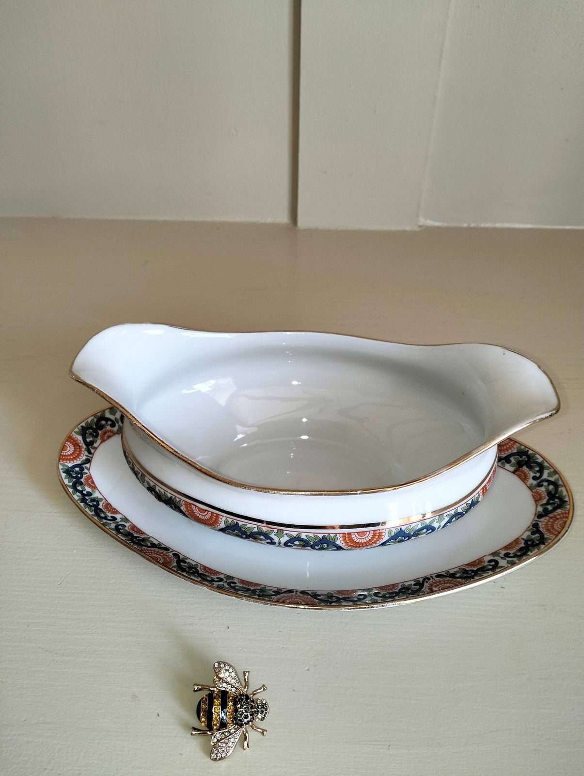 Antique Limoges Porcelain Gravy Boat, French Pedestal Sauce Jug photo vinterior