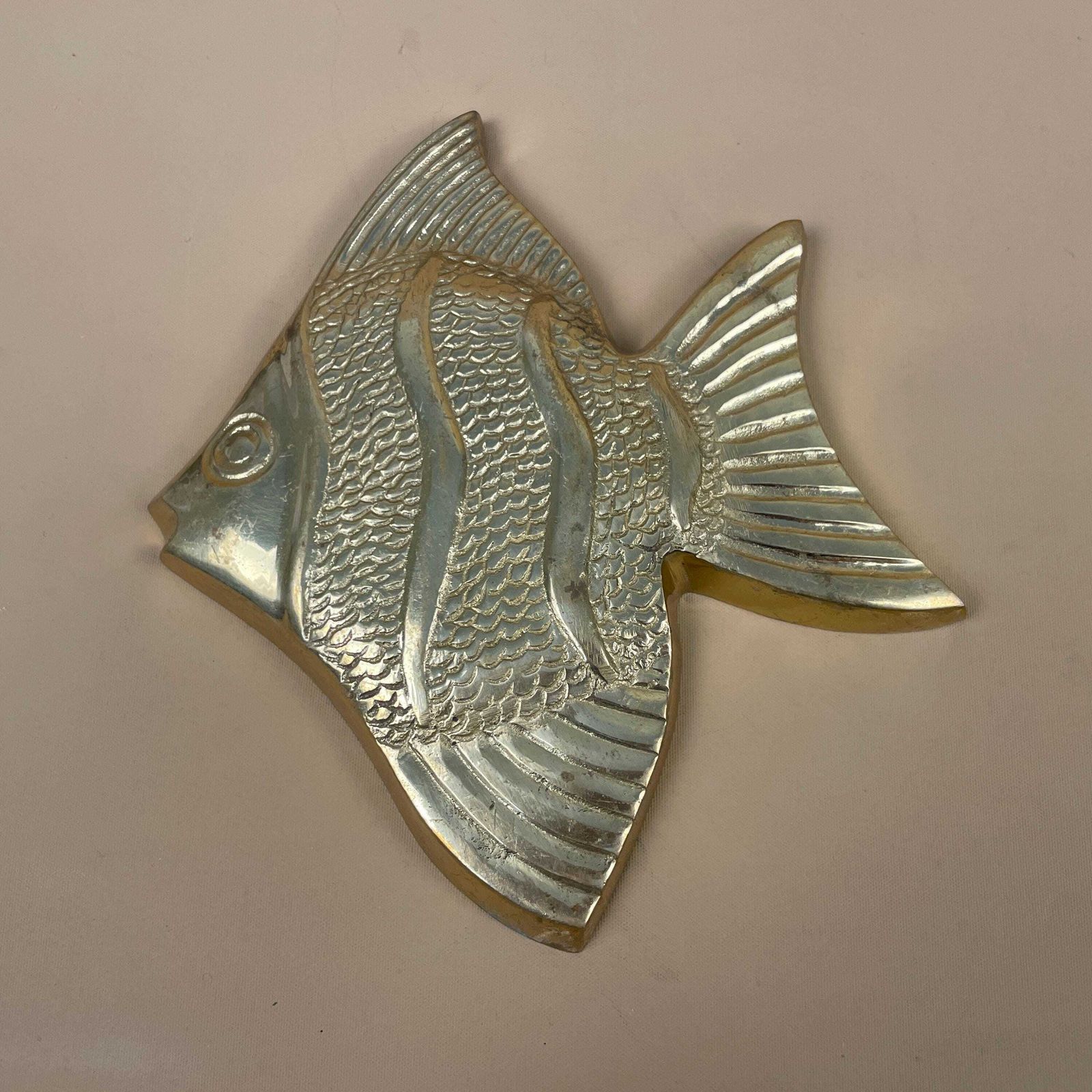 Vintage Fish Wall Hanging Gold Tone Cast Metal Vintage Coastal Decor Wall Art Mid Century Ocean Style Nautical