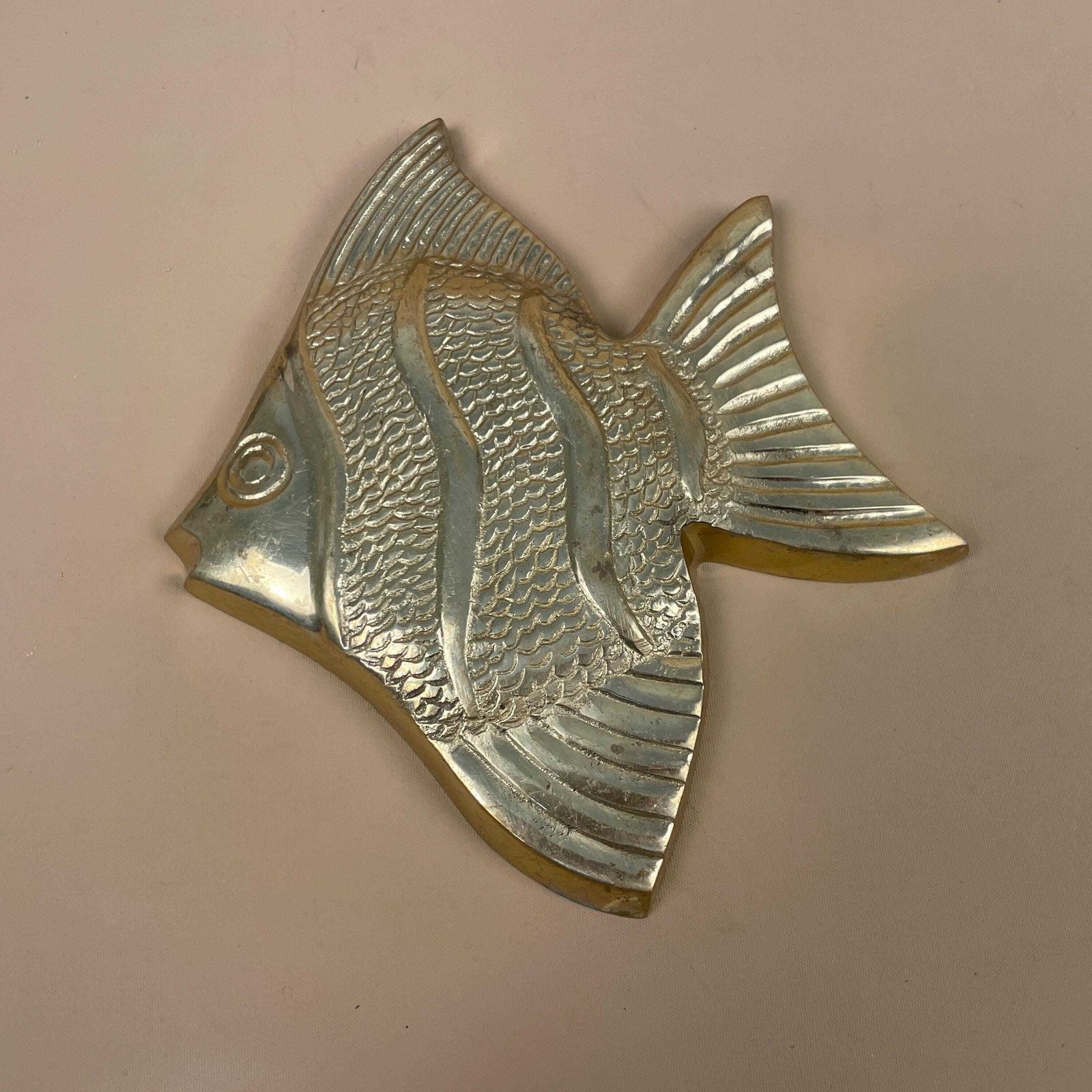 Vintage Fish Wall Hanging Gold Tone Cast Metal Vintage Coastal Decor Wall Art Mid Century Ocean Style Nautical photo furniture