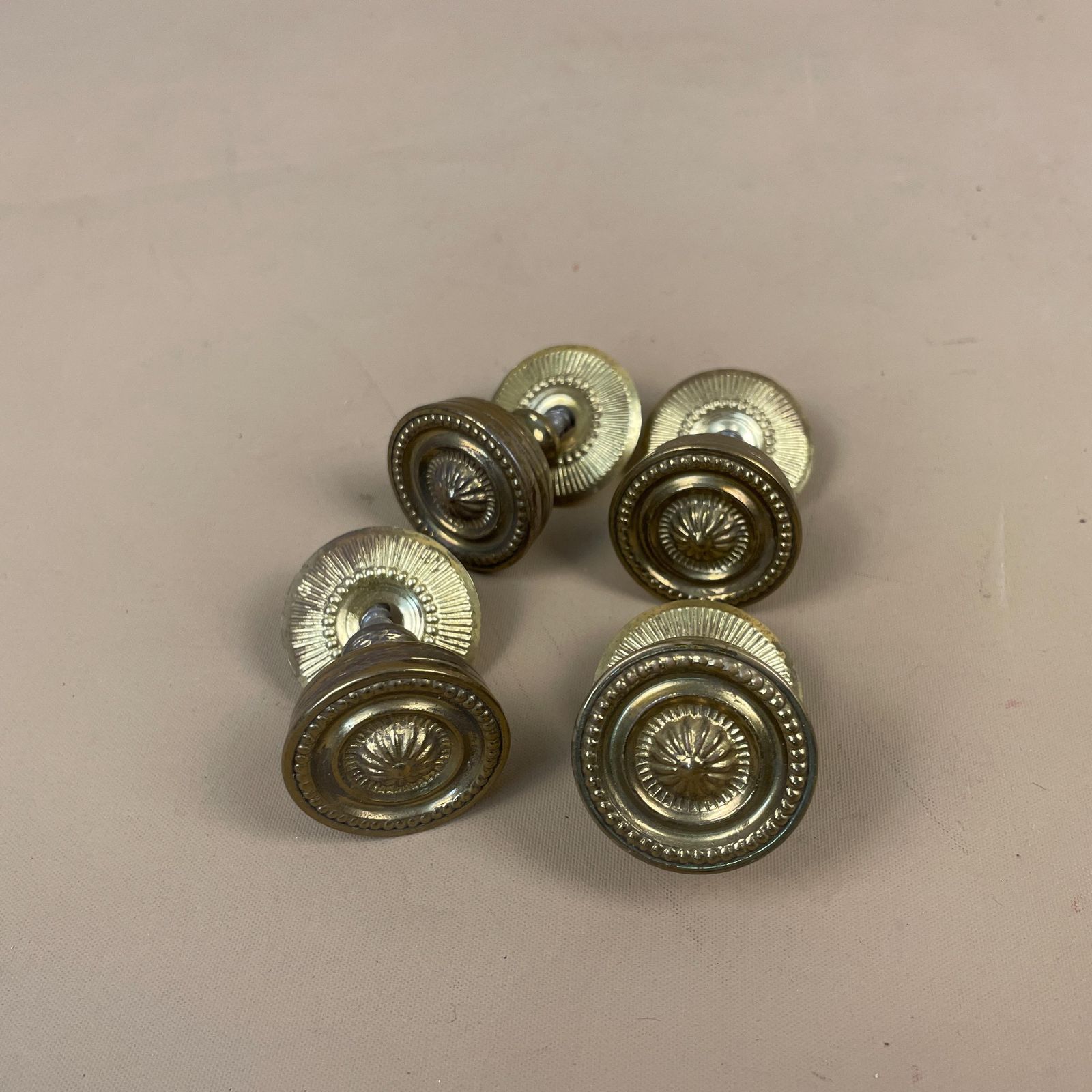 Antique Style Brass Drawer Knobs Set Of 4 With Round Backplates Vintage Cabinet Furniture Hardware Cupboard Handles Regency Screw In