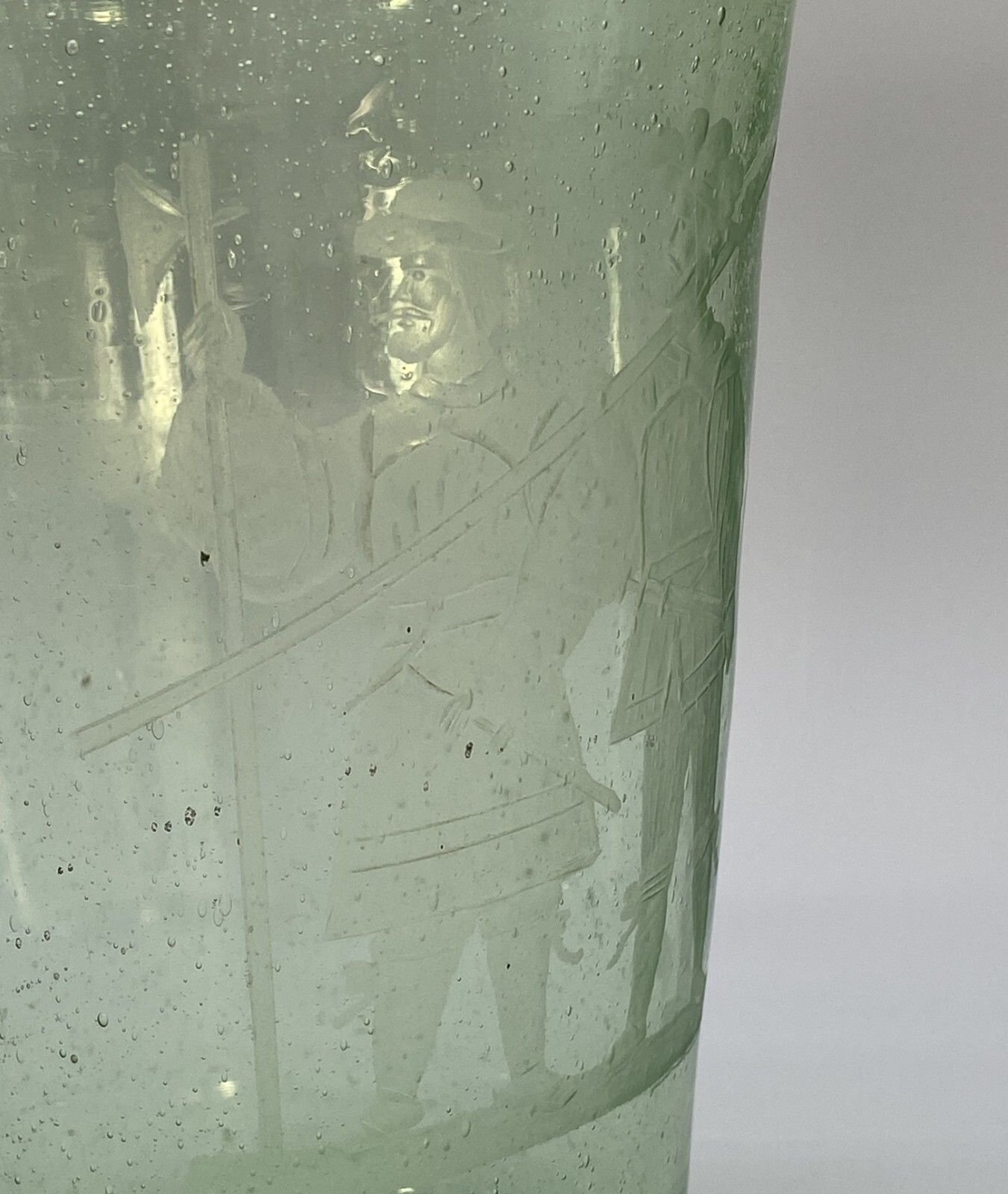 Large Superb 18thc Hand Blown Engraved Green Glass Beaker Vase Circa 1760 photo vintage