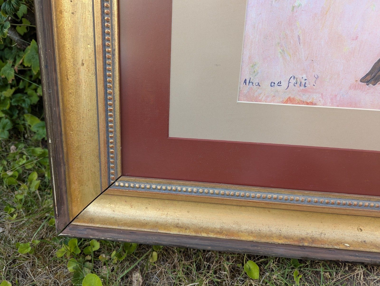 X Large French Vintage Rustic Wood & Gilt Picture Frame Gaugin Print 102x79cm photo vinterior