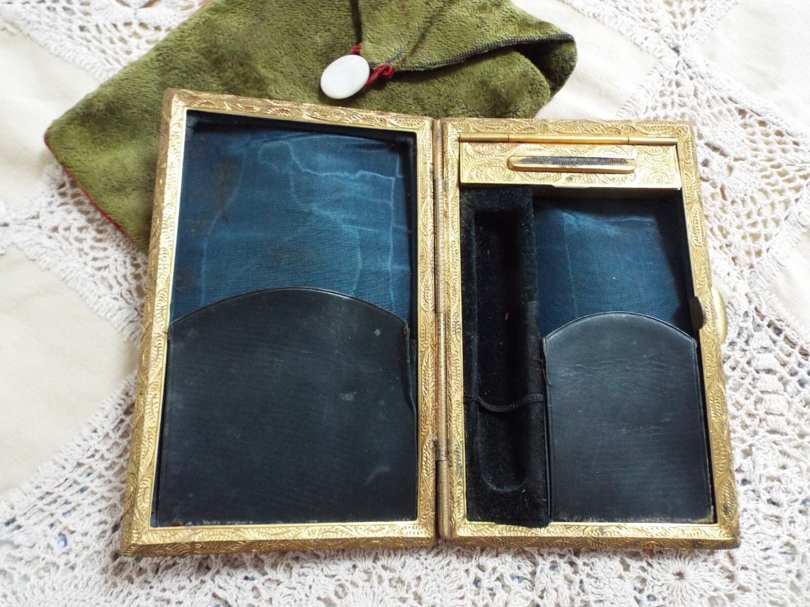 Antique Victorian Leather & Ornate Gilt Metal Cigar Case Monogrammed F Fiddler photo buy