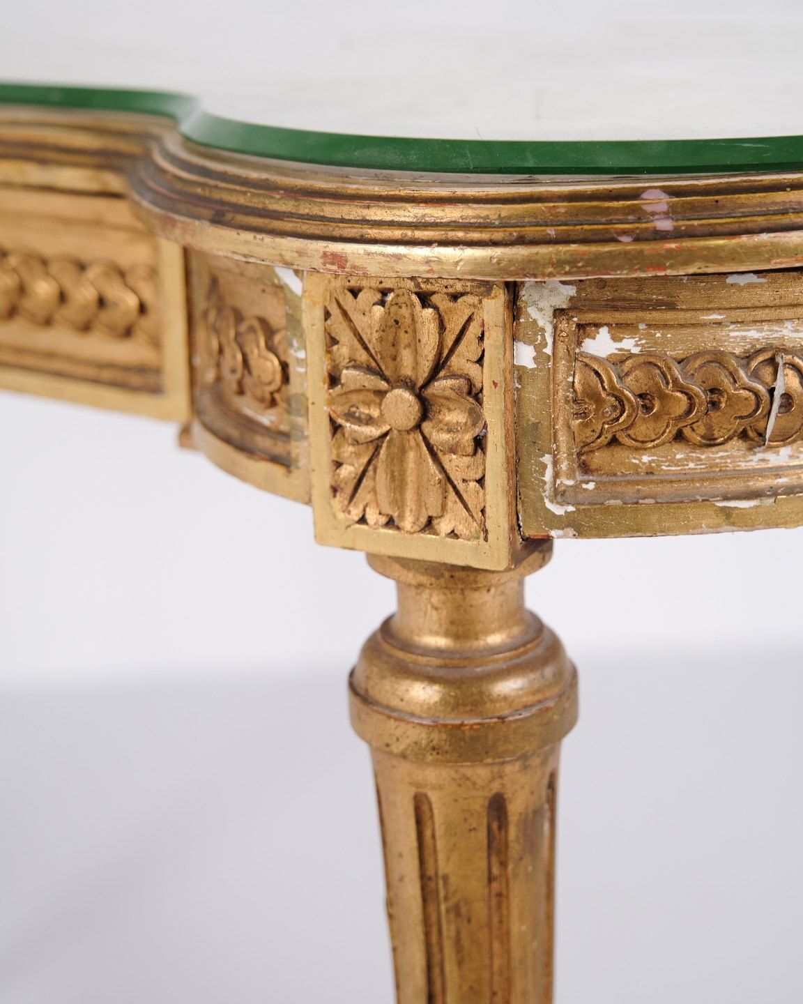 Antique Desk With Glass Top & Drawer – Gustavian/Louis XVI Style – Gilded Wood – 1850s photo 3280.0