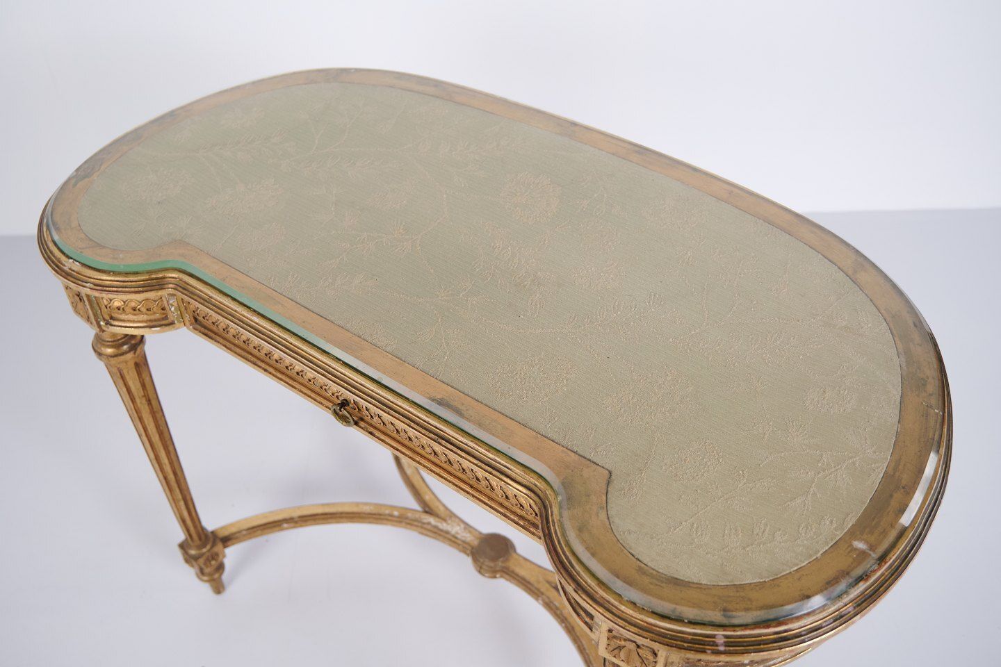 Antique Desk With Glass Top & Drawer – Gustavian/Louis XVI Style – Gilded Wood – 1850s photo vinterior