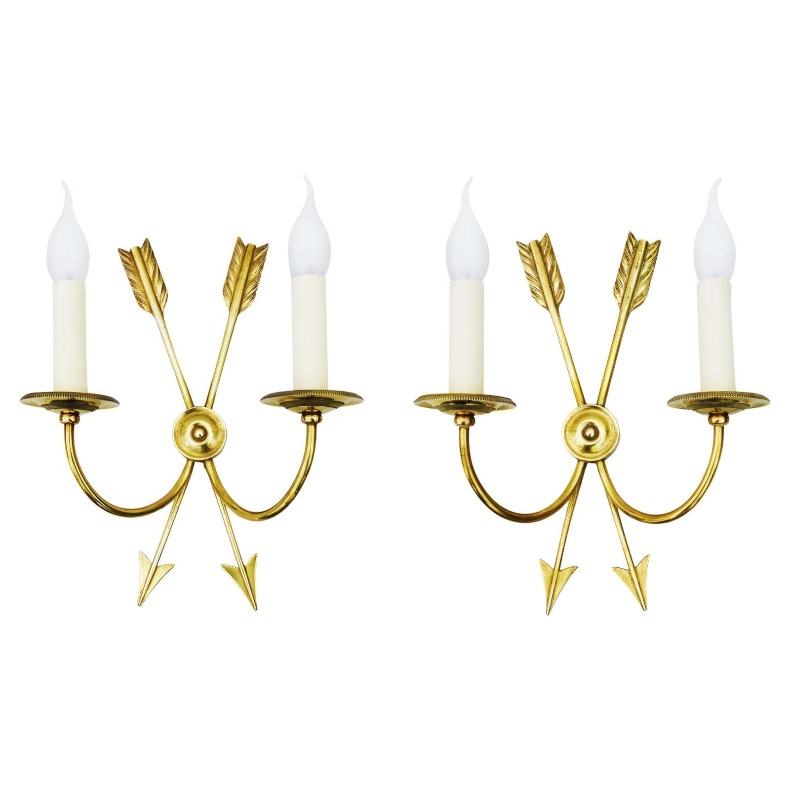 Pair Of Neoclassical Crossed Arrow Wall Light Sconces Mid Century France C1960
