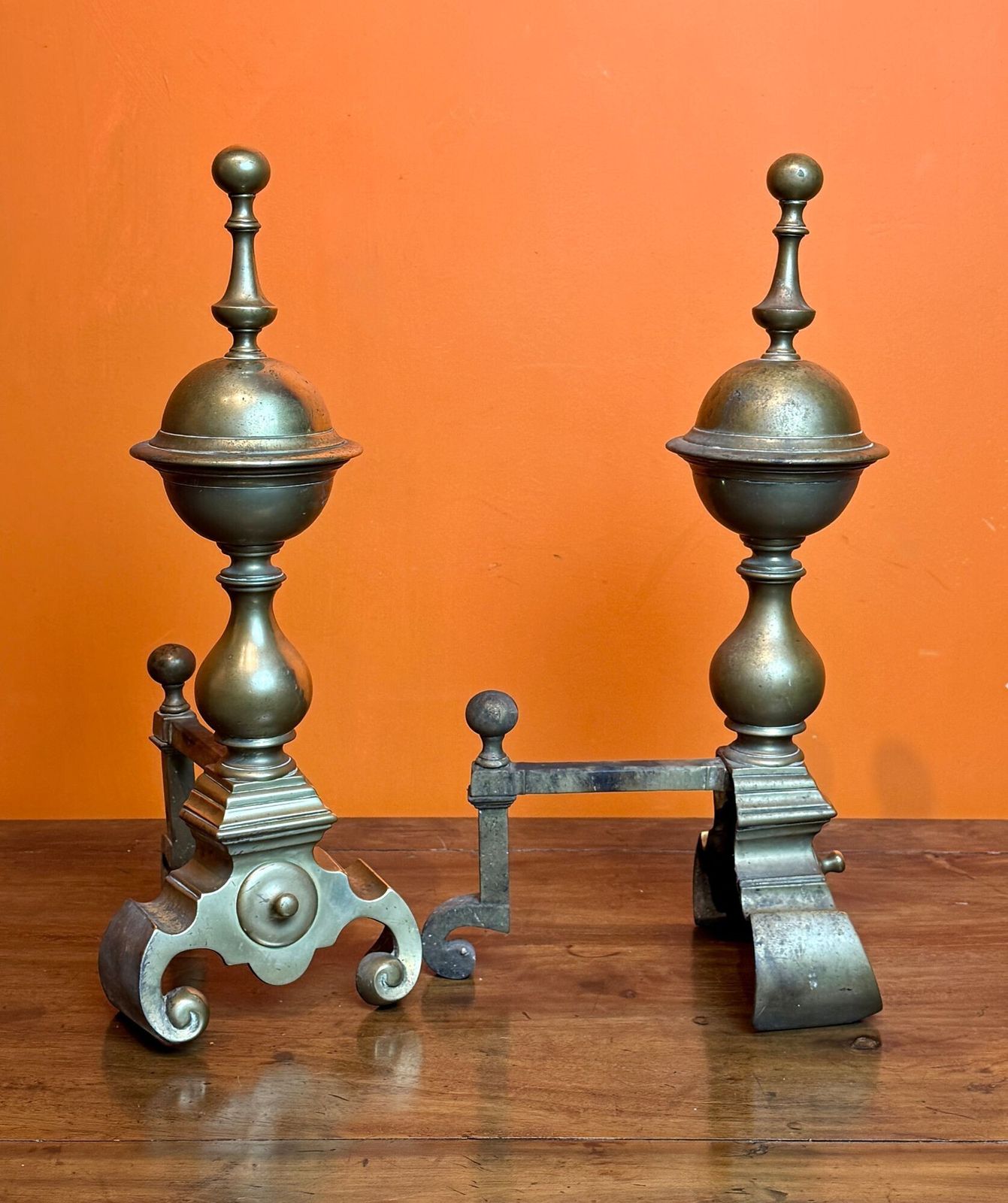 Pair Of 19th Century Brass Andirons In 17th Century Style photo buy